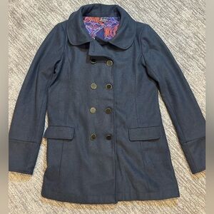Ella Moss Navy Blue Jacket Peacoat Paisley Lining Womens Large